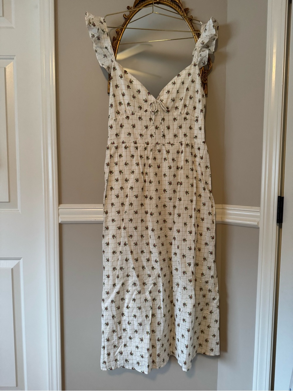 MAJORELLE Cream Dress
with Rose + Metallic Details